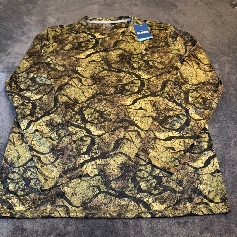 Reel Legends Mens XL Reel-Tec Fishing Shirt Lima Bean Everglades Camo UPF 40 NWT